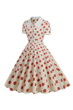 Red Polka Dots Vintage Dress With Short Sleeves