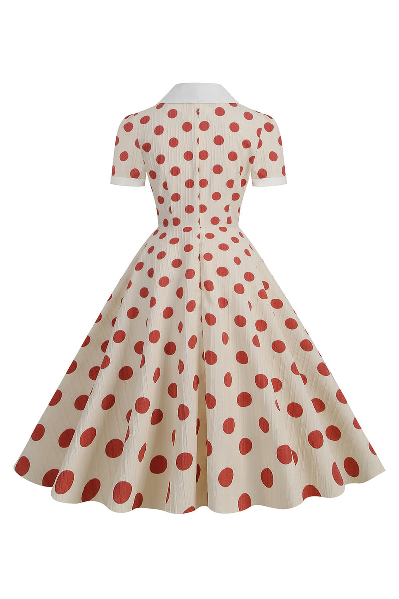 Load image into Gallery viewer, Red Polka Dots Vintage Dress With Short Sleeves