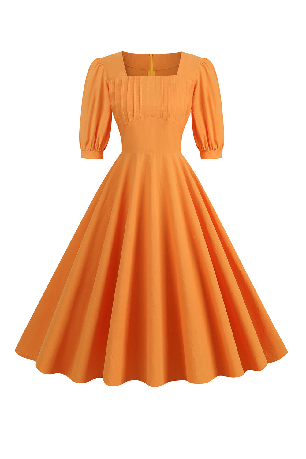 Orange Half Sleeves Square Neck 1950s Dress