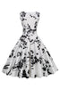 Load image into Gallery viewer, Black V Neck Print Sleeveless 1950s Dress