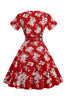 Load image into Gallery viewer, Pink V Neck Flower Print Swing Vintage Dress