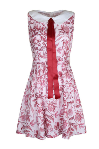 A Line Burgundy Sleeveless Print Summer Dress