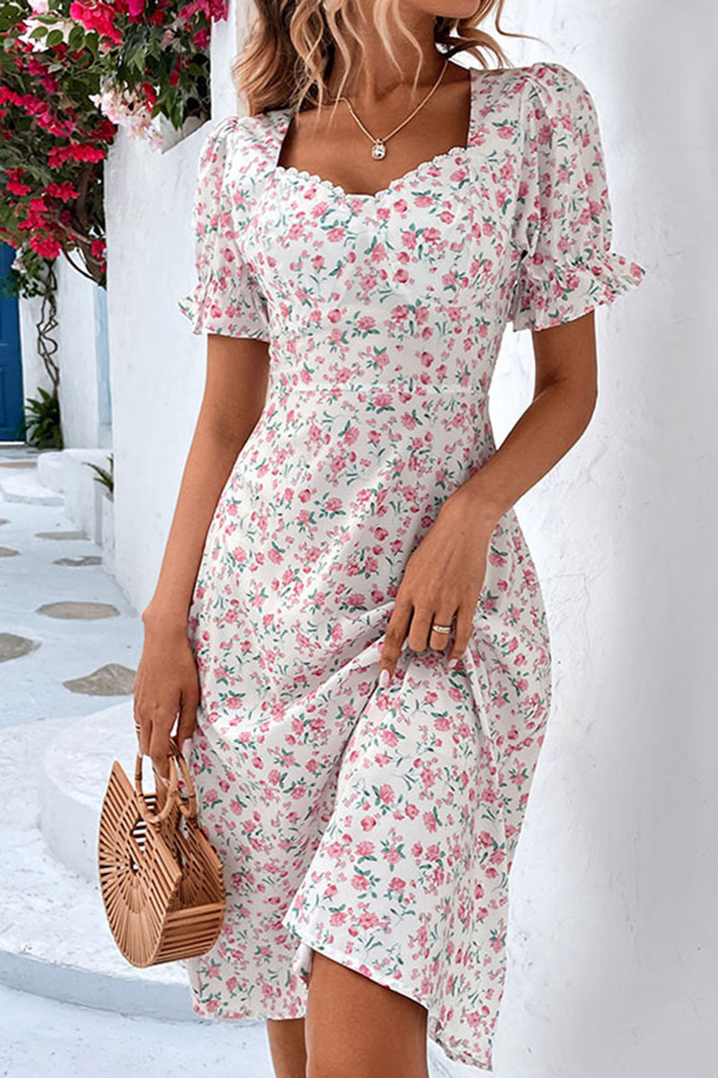 Load image into Gallery viewer, Floral Printed White Short Sleeves Casual Dress