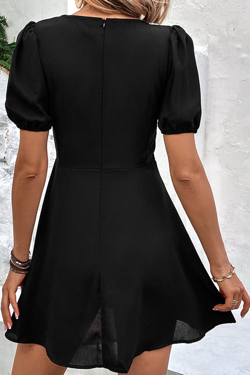Load image into Gallery viewer, Black Short Sleeves V Neck Summer Dress