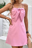 Spaghetti Straps Pink Summer Dress With Bow