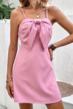 Spaghetti Straps Pink Summer Dress With Bow