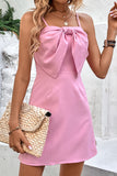 Spaghetti Straps Pink Summer Dress With Bow