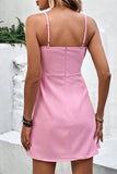 Spaghetti Straps Pink Summer Dress With Bow