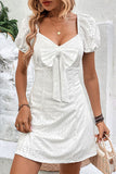 Short Sleeves White Casual Summer Dress With Bow