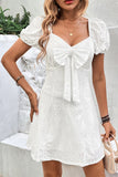 Short Sleeves White Casual Summer Dress With Bow