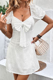 Short Sleeves White Casual Summer Dress With Bow