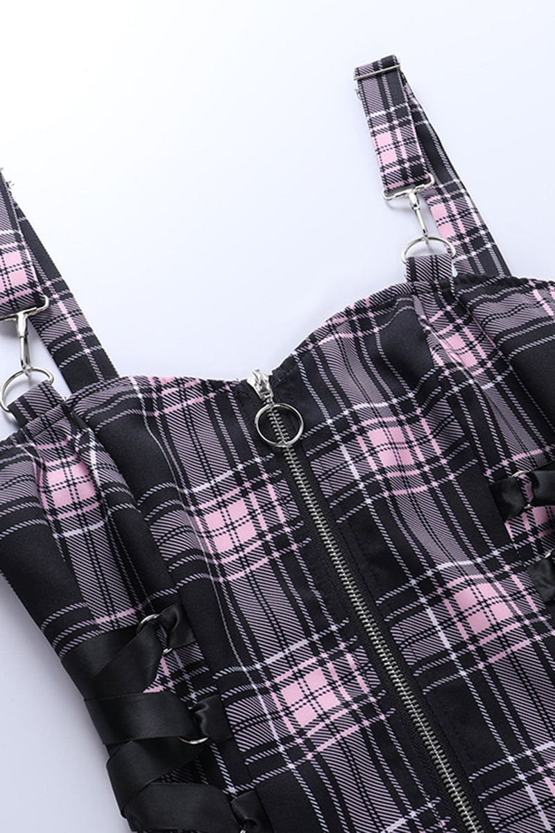 Load image into Gallery viewer, Pink Plaid Sleeveless Zipper Vintage Dress