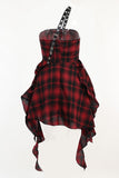 One Shoulder Red Plaid Asymmetrical Vintage Dress