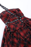 One Shoulder Red Plaid Asymmetrical Vintage Dress