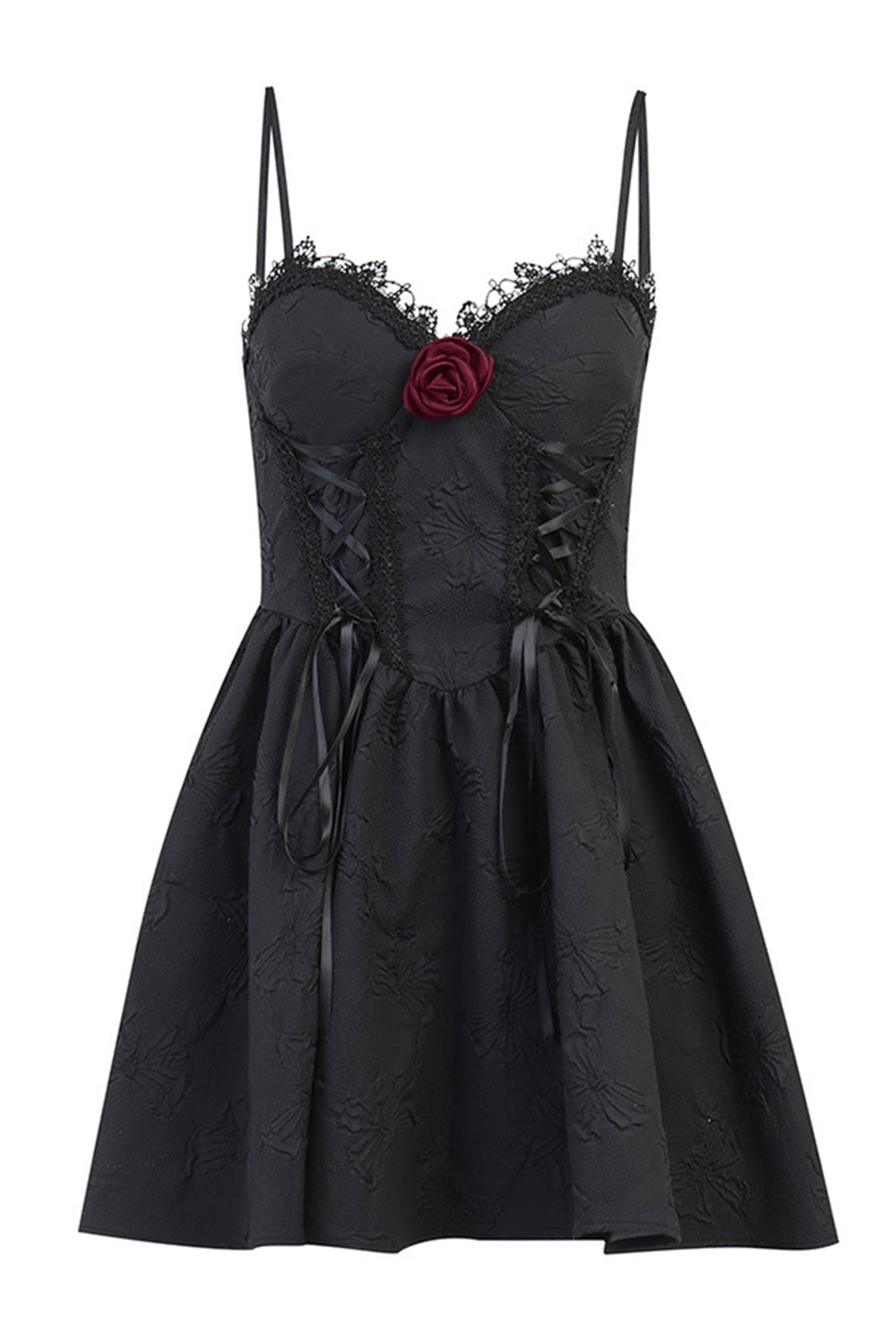Spaghetti Straps Black 1950s Dress with Lace