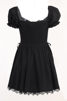 Puff Sleeves Black 1950s Dress with Lace