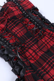 Spaghetti Straps Plaid Red Vintage Dress with Lace