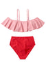 Load image into Gallery viewer, Spaghetti Straps Two Pieces Pink Swimwear with Ruffles