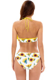 Halter One Piece Printed Yellow Swimwear with Ruffles