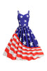 Load image into Gallery viewer, Blue Stars Stripes Printed Spaghetti Straps 1950s Dress
