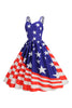 Load image into Gallery viewer, Blue Stars Stripes Printed Spaghetti Straps 1950s Dress