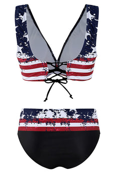 Navy American Flag Printed Wrap Front Tankini