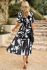 Load image into Gallery viewer, Black V Neck Printed Half Sleeves Summer Dress