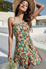 Load image into Gallery viewer, Flower Printed Spaghetti Straps Green Short Summer Dress With Ruffles