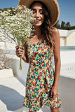 Flower Printed Spaghetti Straps Green Short Summer Dress With Ruffles