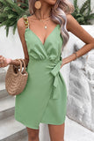 Green Chain Strap Wrap Short Summer Dress