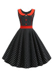 Black Polka Dots Sleeveless Swing Vintage Dress