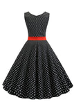 Black Polka Dots Sleeveless Swing Vintage Dress