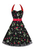 Load image into Gallery viewer, Hepburn Style Halter Tulle Black Printed 1950s Dress