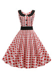 White Sleeveless Plaid 1950s Dress with Button