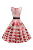 White Sleeveless Plaid 1950s Dress with Button