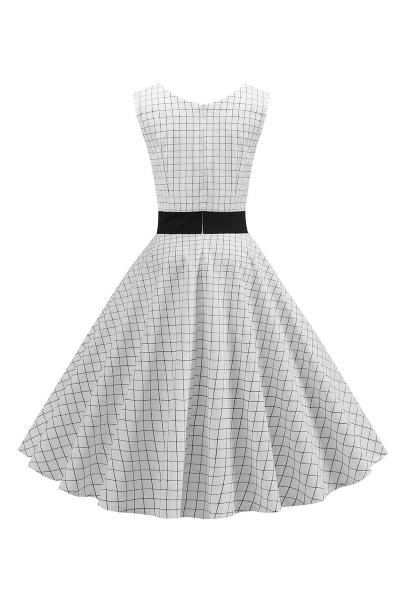 Load image into Gallery viewer, White Sleeveless Plaid 1950s Dress with Button