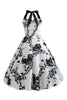Load image into Gallery viewer, Halter Printed White 1950s Dress with Button