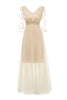 Load image into Gallery viewer, Apricot Tulle Long Sleeve Vintage Dress With Appliques