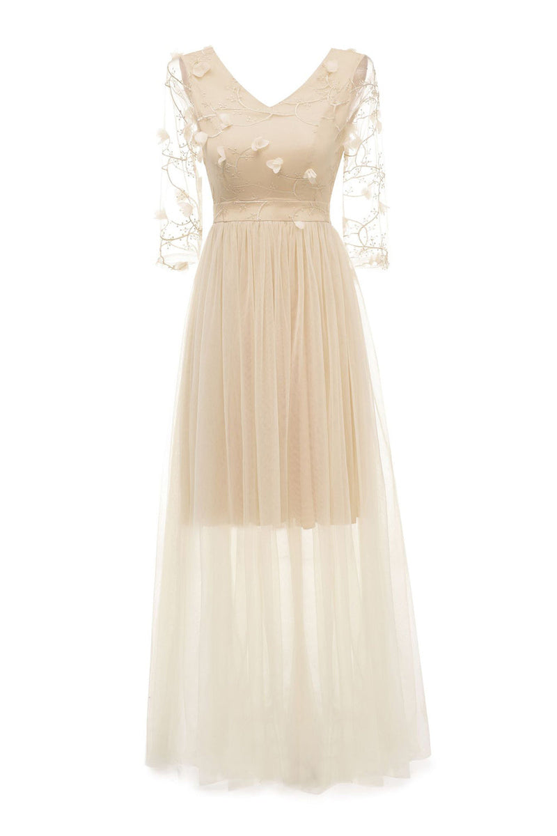 Load image into Gallery viewer, Apricot Tulle Long Sleeve Vintage Dress With Appliques