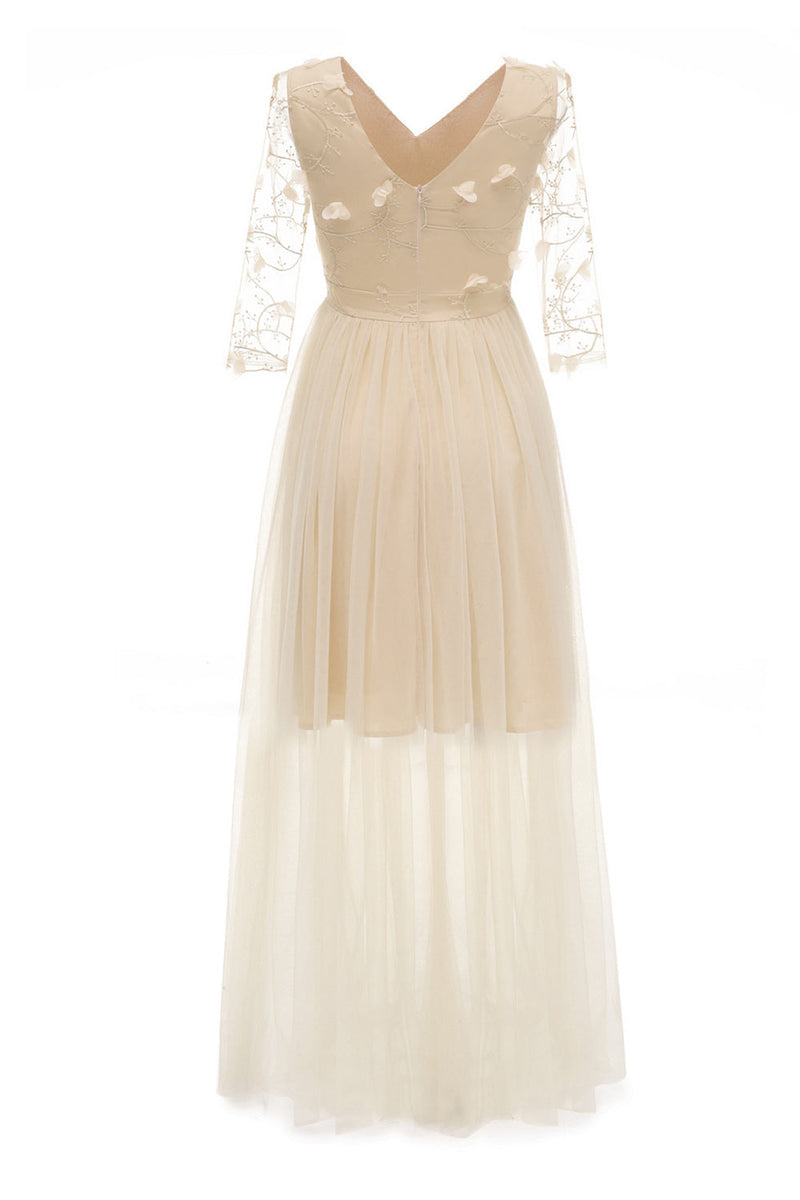 Load image into Gallery viewer, Apricot Tulle Long Sleeve Vintage Dress With Appliques