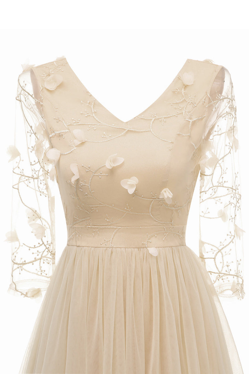 Load image into Gallery viewer, Apricot Tulle Long Sleeve Vintage Dress With Appliques
