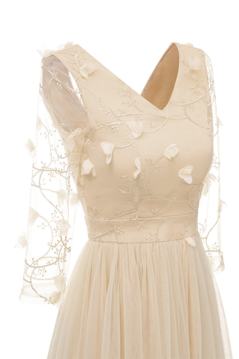 Load image into Gallery viewer, Apricot Tulle Long Sleeve Vintage Dress With Appliques