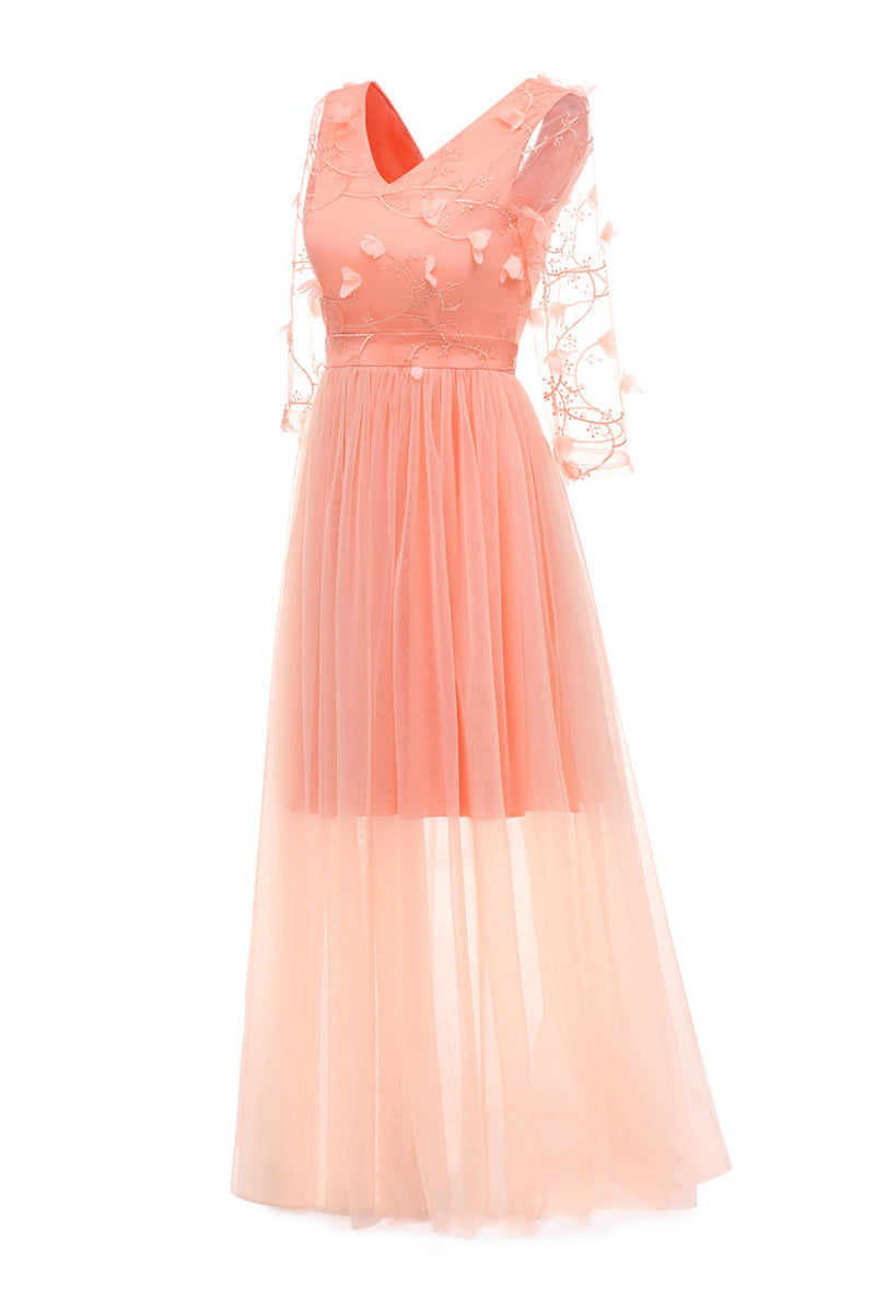 Load image into Gallery viewer, Apricot Tulle Long Sleeve Vintage Dress With Appliques