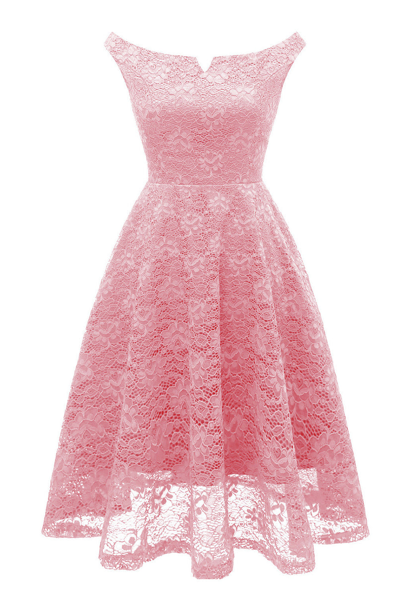 Load image into Gallery viewer, Pink A Line Lace Dress with Sleeveless