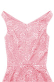 Pink A Line Lace Dress with Sleeveless