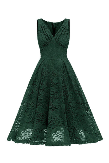 Gark Green A-line Lace Dress with Sleeveless