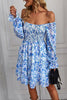Load image into Gallery viewer, Black Off the Shoulder Printed Long Sleeves Summer Dress
