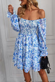 Black Off the Shoulder Printed Long Sleeves Summer Dress