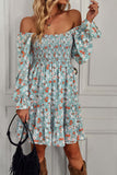 Black Off the Shoulder Printed Long Sleeves Summer Dress