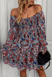 Black Off the Shoulder Printed Long Sleeves Summer Dress